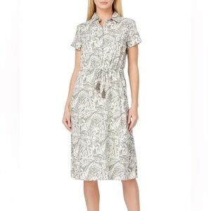 C&C California Leaf Print Kennedy Linen Blend Midi Dress brand NWT